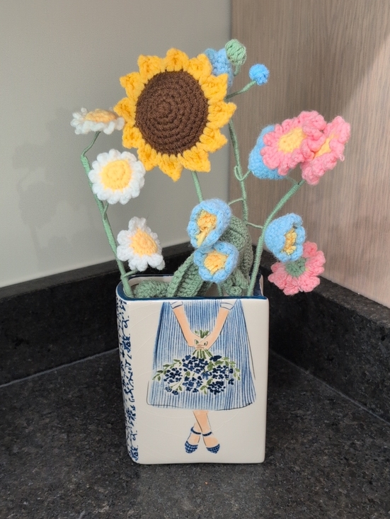 Other - Handmade Crocheted Flower Bouquet With Book Vase